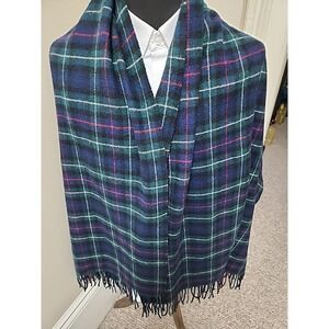J Crew Plaid Cape Scarf Shrug Navy‎ Blue Green Red Wool Acrylic Blend One Size